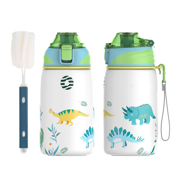 400ml vacuum insulated thermal and cold children's water bottle, one-touch opening, small white train