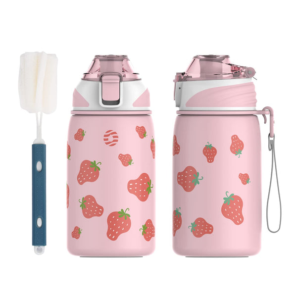400ml vacuum insulated hot and cold children's water bottle, one-touch open, pink fruit design