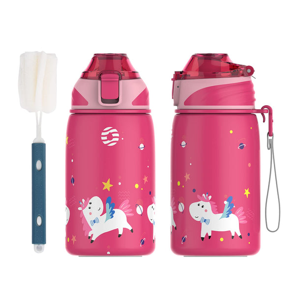 400ml vacuum insulated hot and cold children's water bottle, one-touch open, pink unicorn