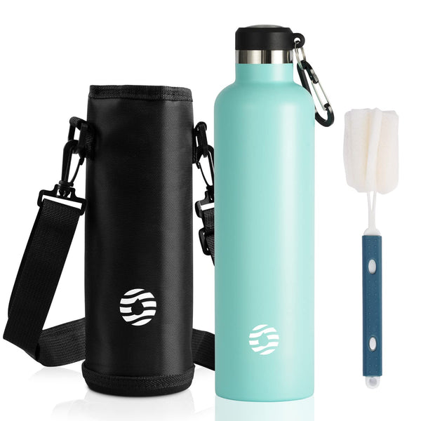 1L Vacuum Insulated Thermal Water Bottle Sports Bottle with Carry Bag, Direct Drinking, Mint Green