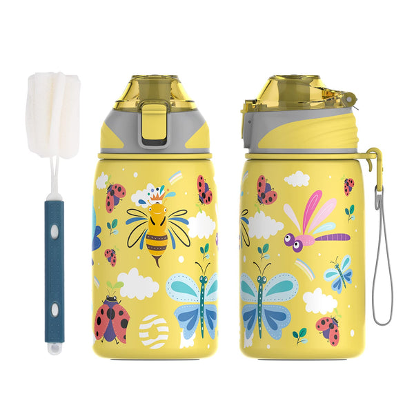400ml vacuum insulated thermal and cold children's water bottle, one-touch opening, yellow bee